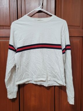Brandy Melville John Galt White Striped Casual Everydat T Shirt 100% Cotton | S